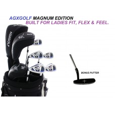 AGXGOLF LADIES LEFT HAND XLT GRAPHITE GOLF CLUB SET w/DRIVER, FAIRWAY WOOD, HYBRID UTILITY CLUB +6,7,8,9 IRONS+PW+PUTTER: SET ONLY 
